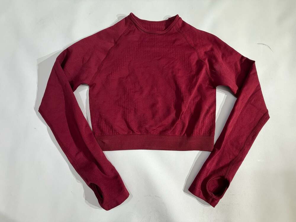Burgundy Seamless Crop Long Sleeve Top Thumb Hole Athletic Womens M